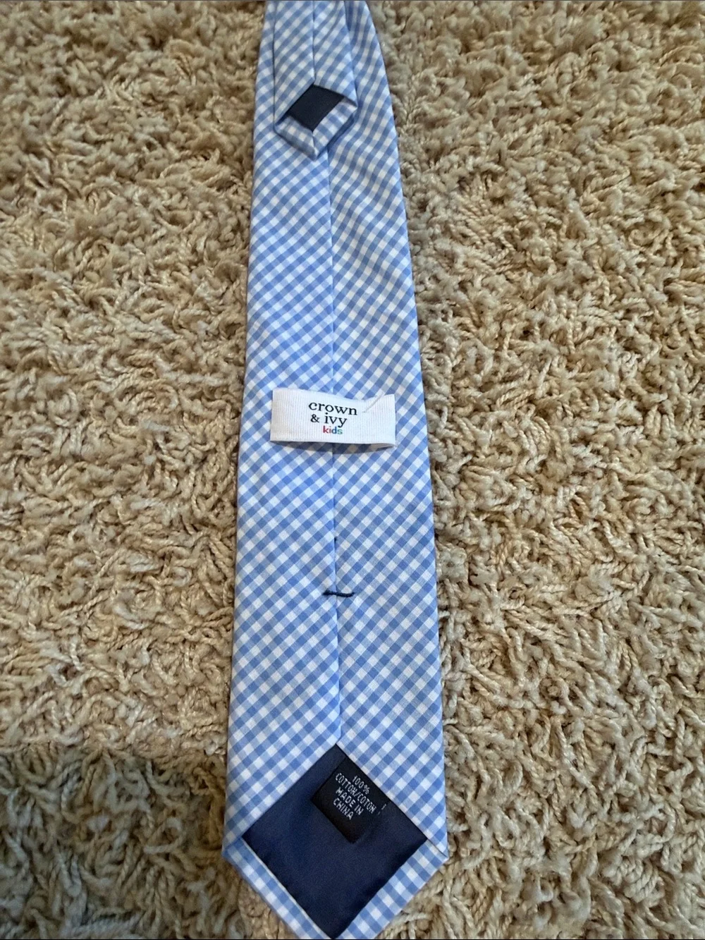 ❤️ Crown & Ivy Boys Light Blue Gingham Tie - zip
